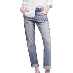 Pilcro Hyphen Embellished Jeans Women 32x28 Rhinestone Crystal Straight Leg